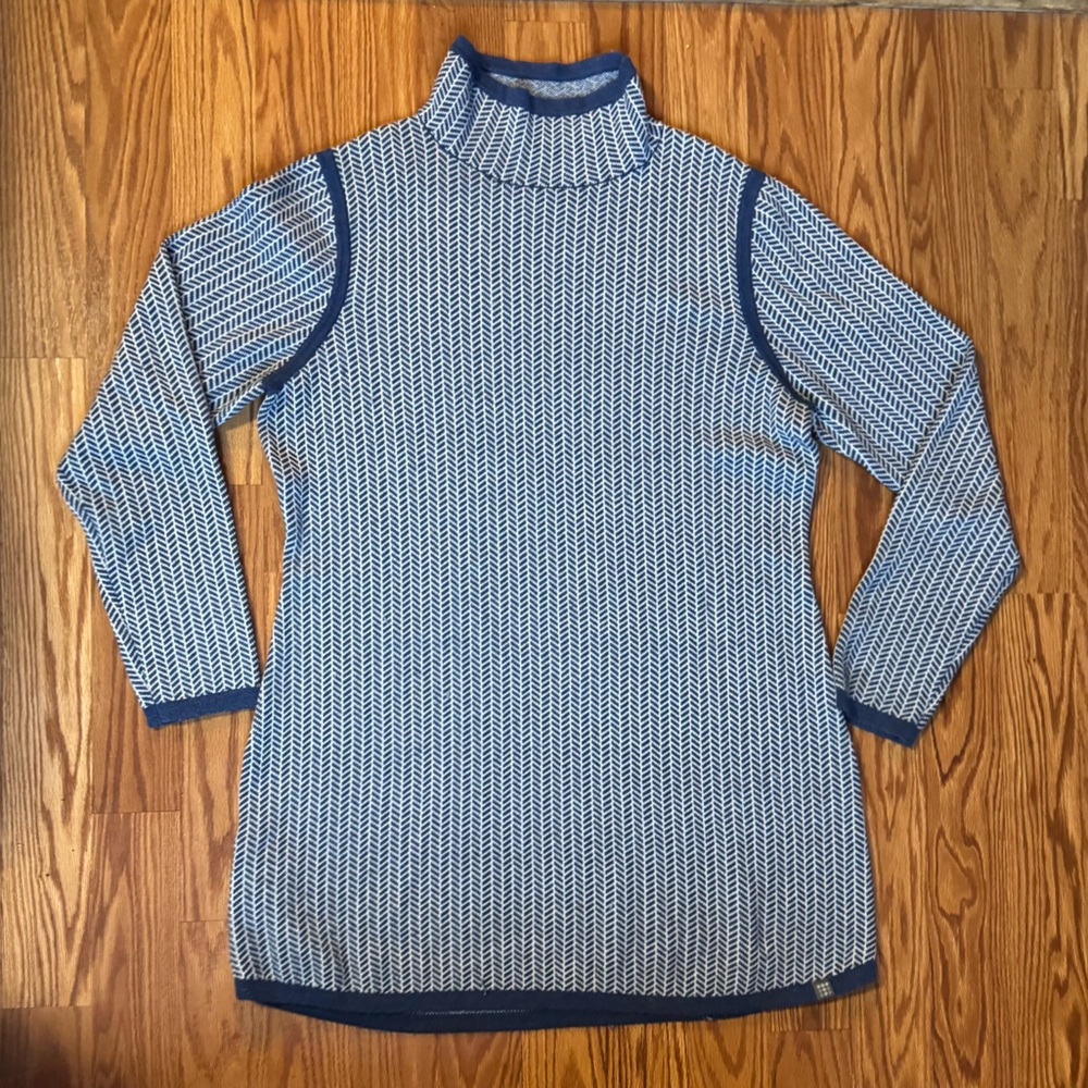 Title Nine Barra tunic sweater XL blue herringbone pattern sweater dress